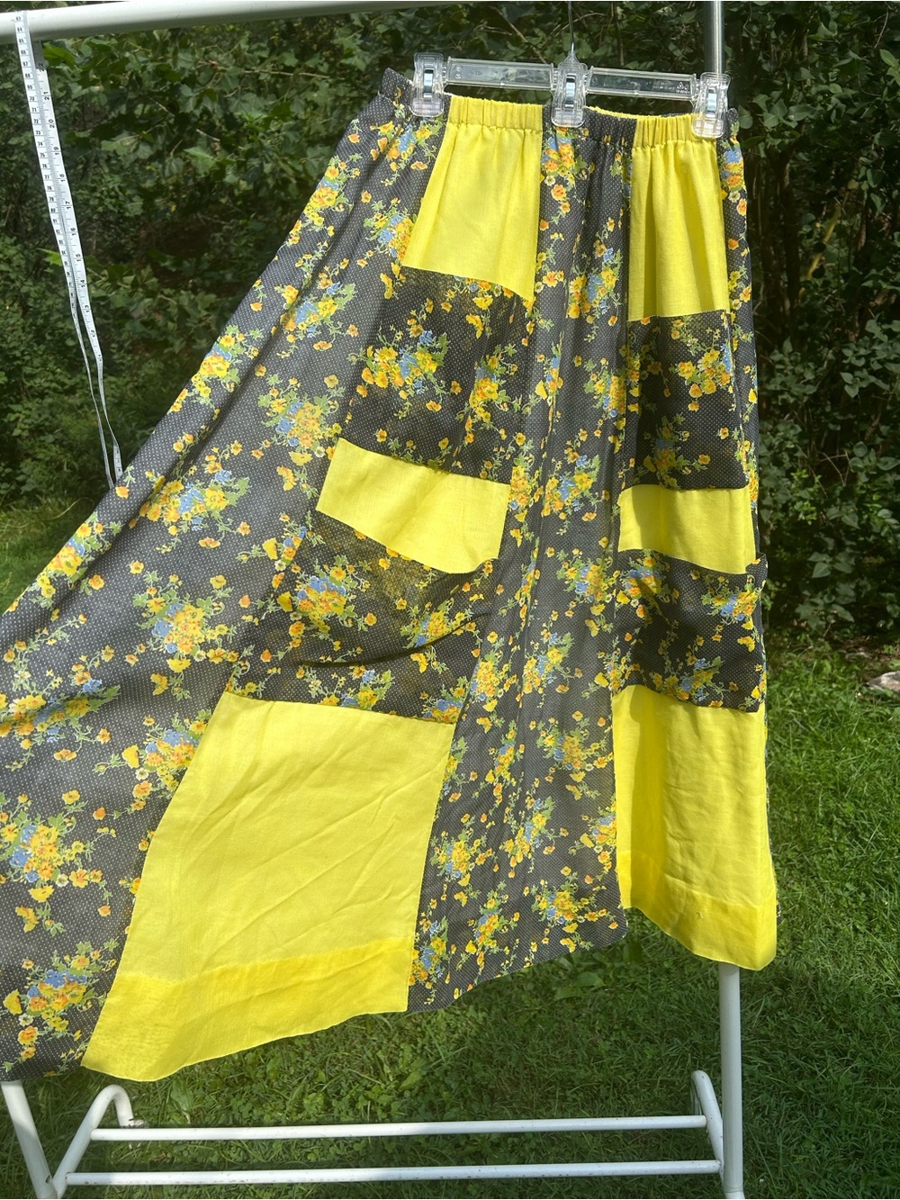 CHESSA DAVIS Authentic Vintage 70’s Maxi Skirt BOHO Hippie Yellow Floral Sm/Md